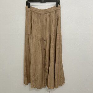 VTG Crazy Cowgirl Prairie Western Maxi Skirt Boho Cottage M Beige Broomstick L